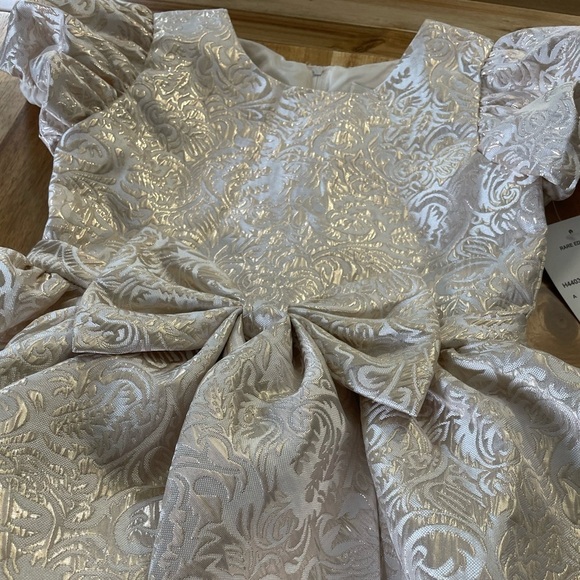NWT Rare Editions Gold Beige Jacquard Dress, Size 8 - Picture 3 of 11
